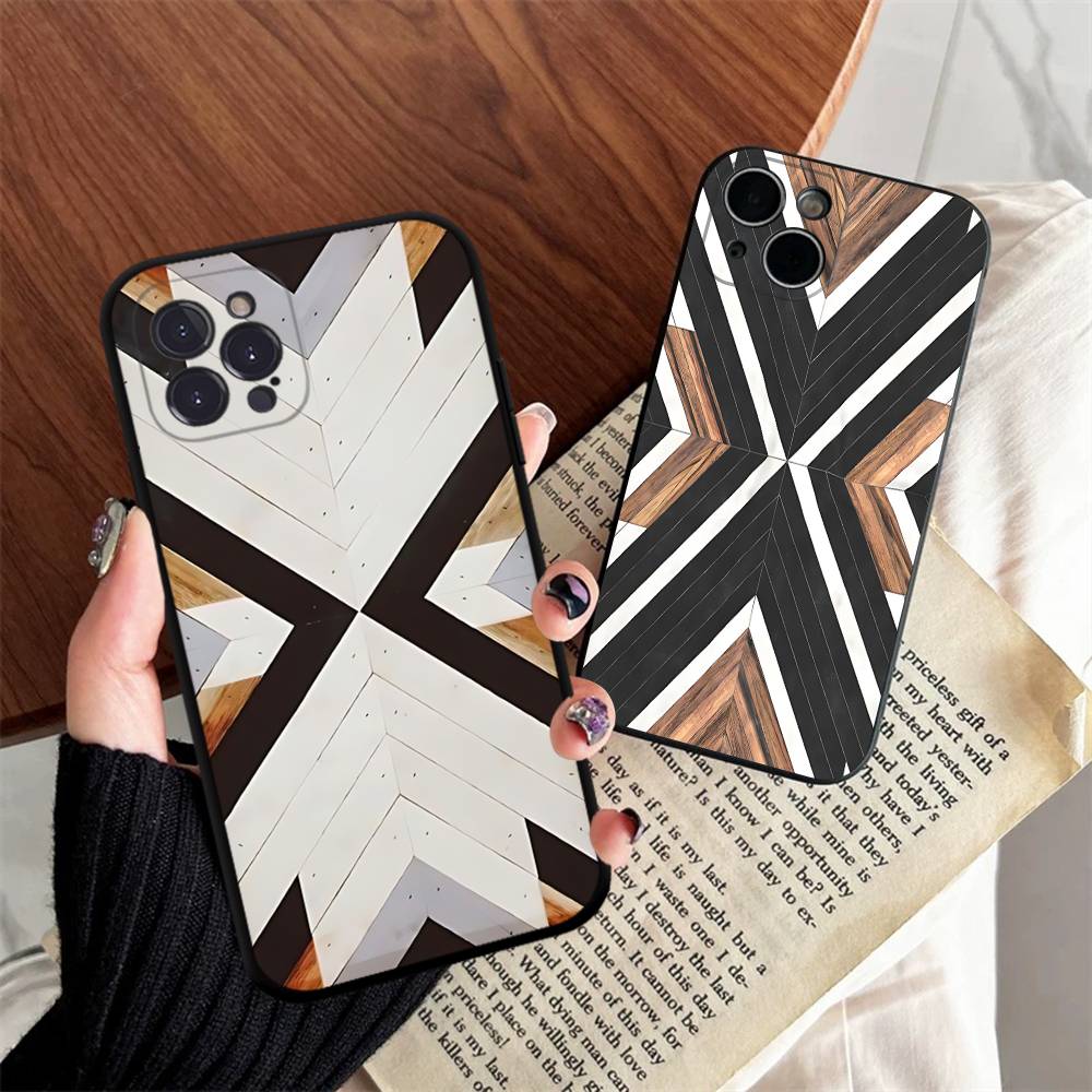 Vintage Floral Pattern Soft Case - Vintage houtnerf geometrisch patroon telefoonhoesje voor